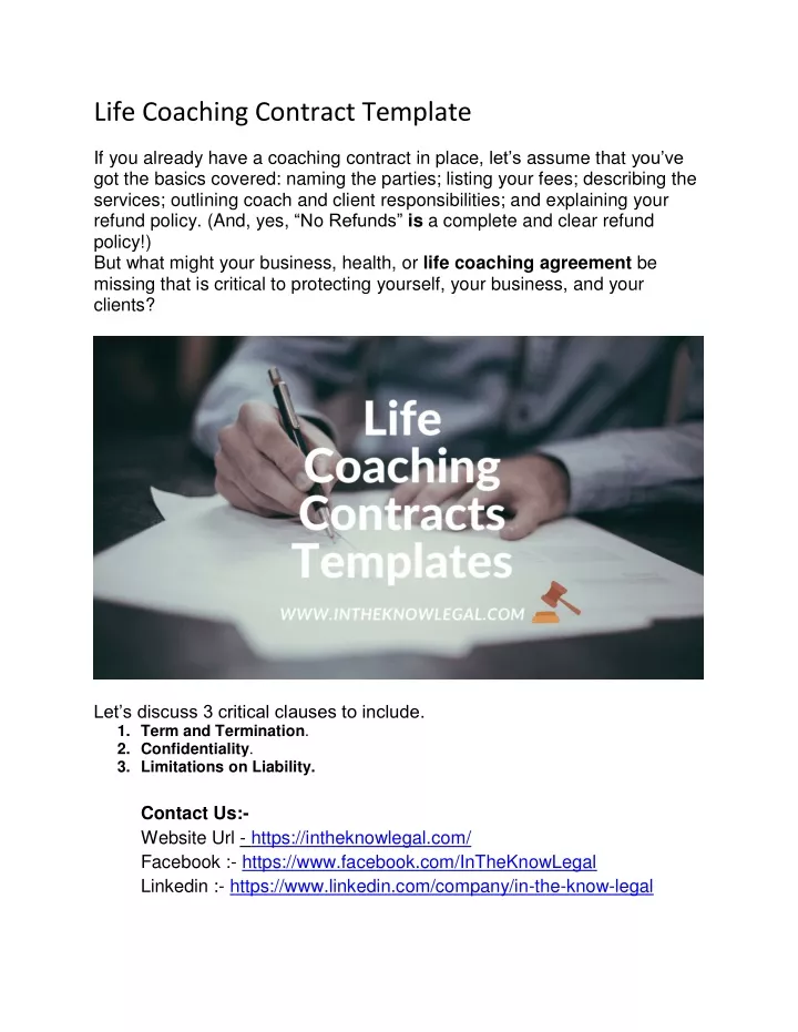 life coaching contract template