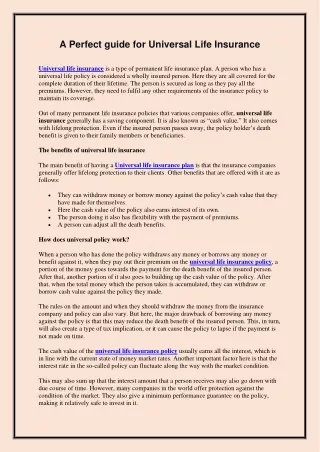 A Perfect guide for Universal Life Insurance