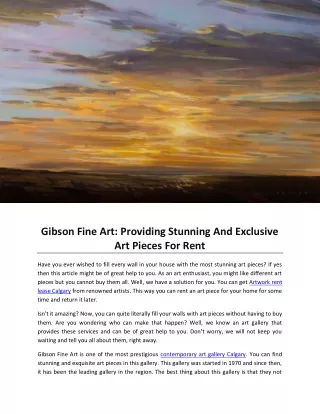 Gibson Fine Art Providing Stunning And Exclusive Art Pieces For Rent