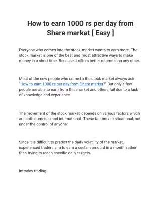 how to earn 1000 rs per day from share market easy