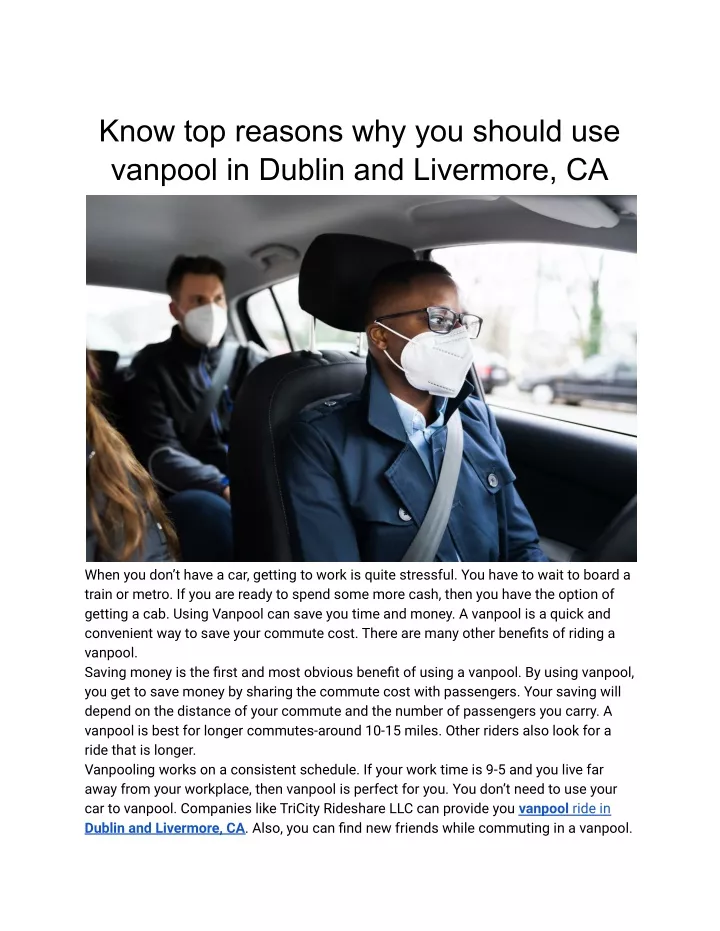 know top reasons why you should use vanpool