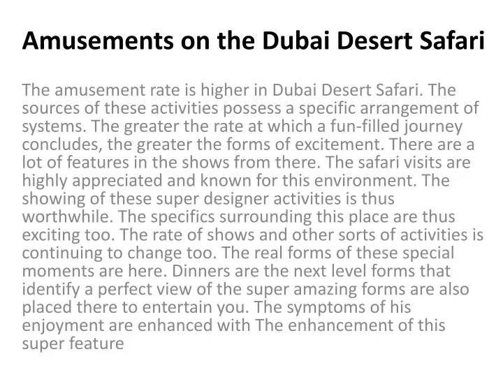 amusements on the dubai desert safari