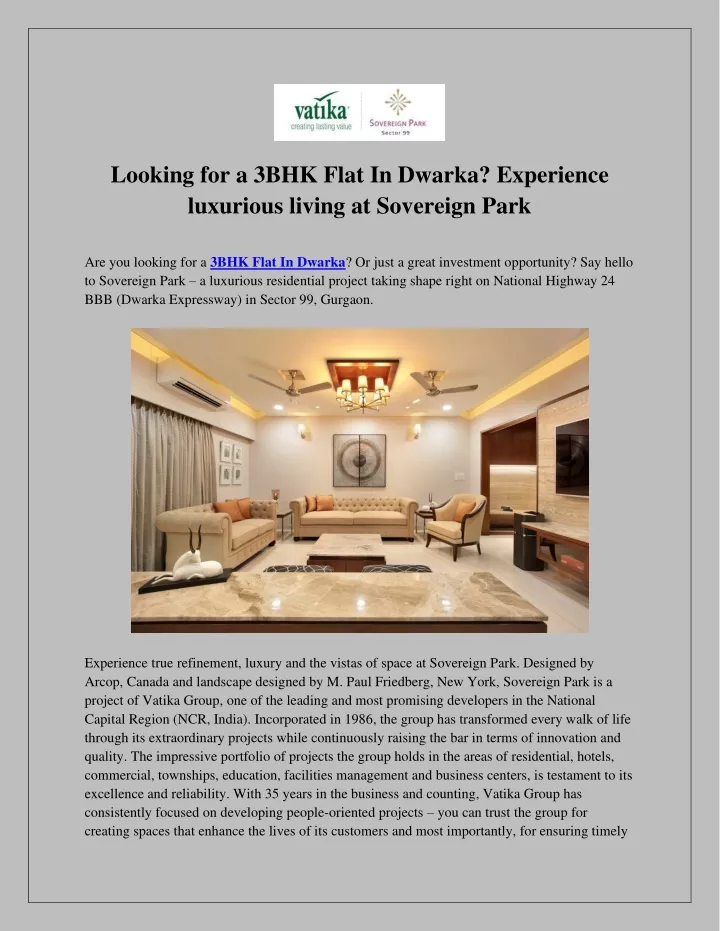 PPT - Affordable and luxury 3BHK Flat In Dwaraka Sovereign Park ...