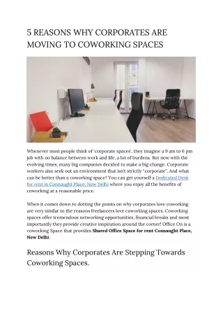 5 REASONS WHY CORPORATES ARE MOVING TO COWORKING SPACES