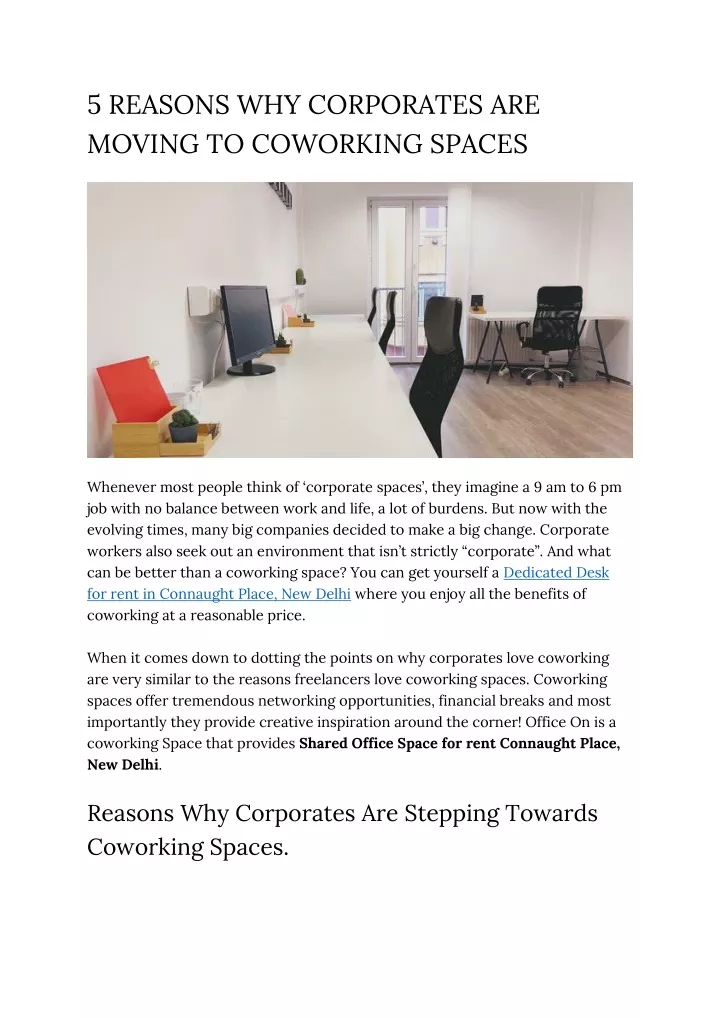 5 reasons why corporates are moving to coworking