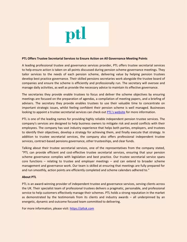 ptl offers trustee secretarial services to ensure