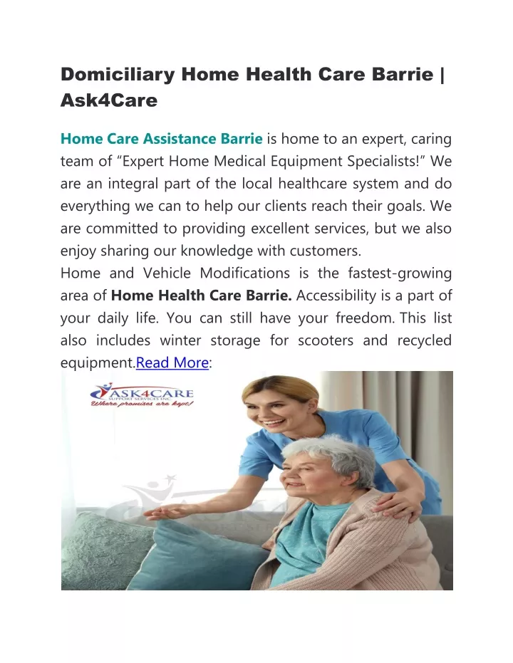 domiciliary home health care barrie ask4care