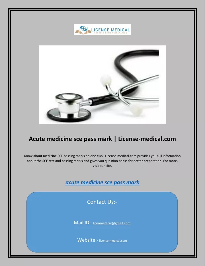 acute medicine sce pass mark license medical com