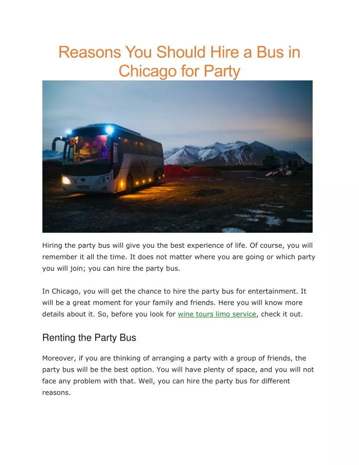 reasons you should hire a bus in chicago for party