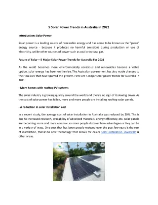 Know about Solar Power Trends in Australia in 2021