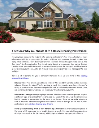 3 Reasons Why You Should Hire A House Cleaning Professional