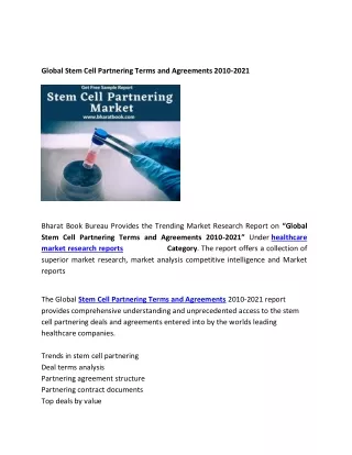 global stem cell partnering terms and agreements