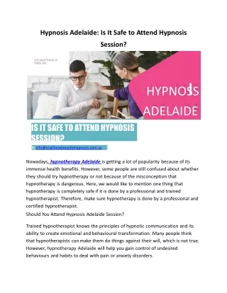 hypnosis adelaide is it safe to attend hypnosis