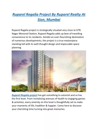 Ruparel Regalia Project By Ruparel Realty At Sion, Mumbai - Dwello