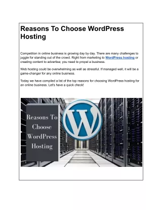 Reasons To Choose WordPress Hosting
