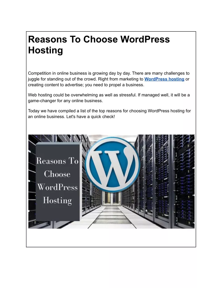 reasons to choose wordpress hosting