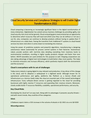 Cloud Security Services and Compliance Strategies to Enable Digital Transformation in 2022