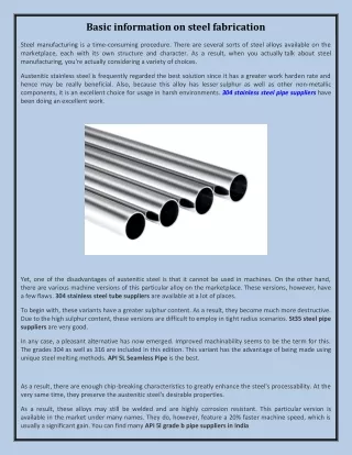 Basic information on steel fabrication