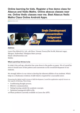 Online learning for kids. Register a free demo class for Abacus and Vedic Maths. Online abacus classes near me. Online V