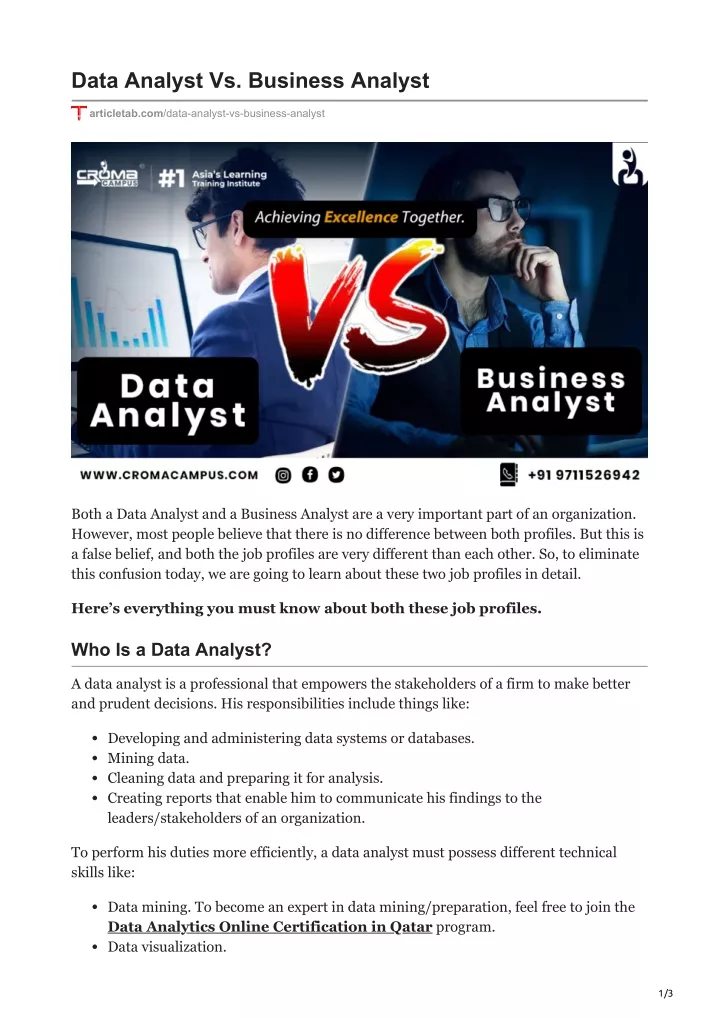 PPT - Data Analyst Vs Business Analyst PowerPoint Presentation, Free ...