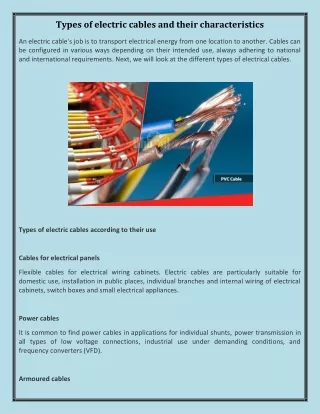 Types of electric cables and their characteristics