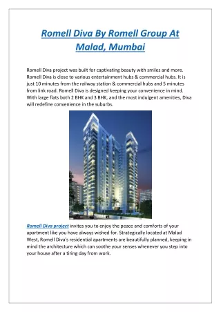 Romell Diva By Romell Group At Malad, Mumbai - Dwello