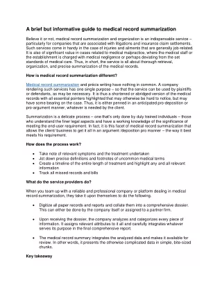 a brief but informative guide to medical record