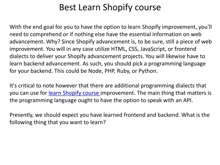 best learn shopify course