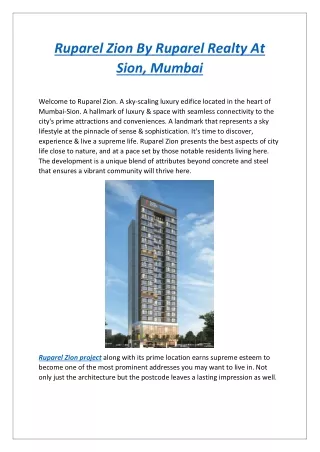 Ruparel Zion By Ruparel Realty At Sion, Mumbai - Dwello