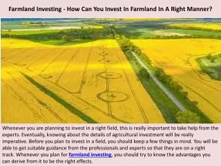 Farmland Investing - How Can You Invest In Farmland In A Right Manner?
