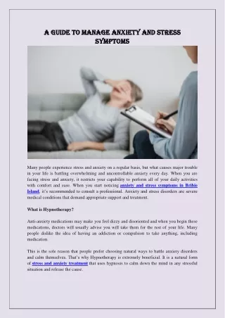 A guide to manage Anxiety and stress symptoms