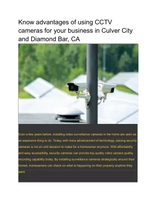 Know advantages of using CCTV cameras for your business in Culver City and Diamond Bar, CA