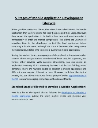 5 Stages of Mobile Application Development Lifecycle