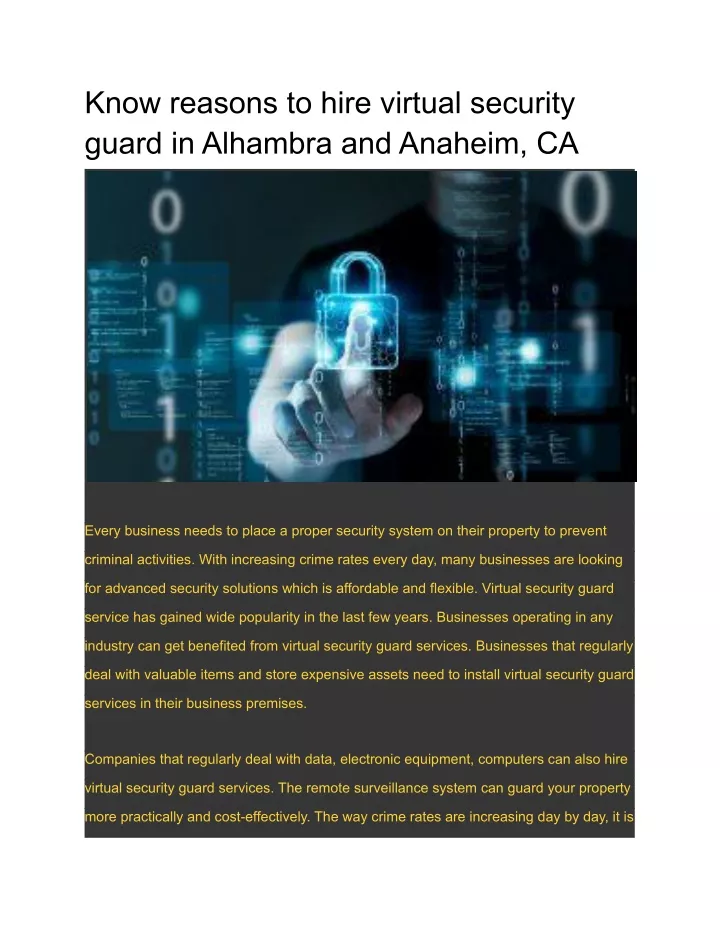 know reasons to hire virtual security guard