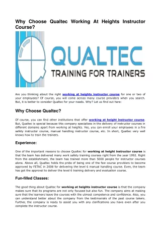 why choose qualtec working at heights instructor