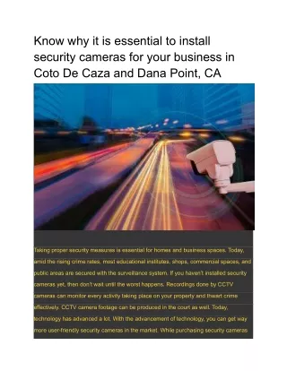 Know why it is essential to install security cameras for your business in Coto De Caza and Dana Point, CA