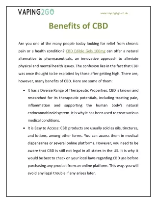 Benefits of CBD