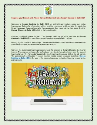 Korean Institute in Delhi NCR-Bblanguages.com