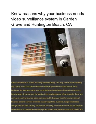 Know reasons why your business needs video surveillance system in Garden Grove and Huntington Beach, CA