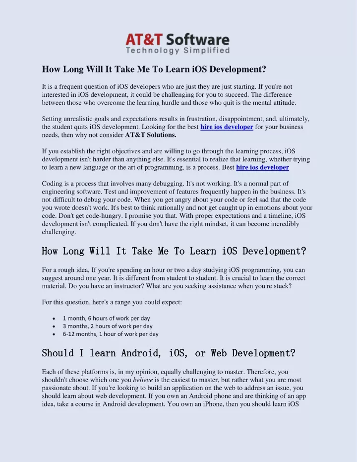 how long will it take me to learn ios development