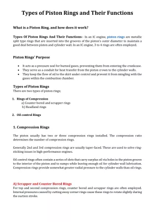 Types of Piston Rings and Their Functions