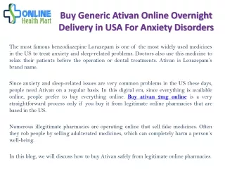 Buy Generic Ativan Online Overnight Delivery in USA For Anxiety Disorders