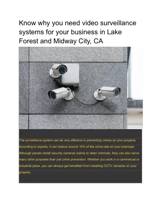 Know why you need video surveillance systems for your business in Lake Forest and Midway City, CA
