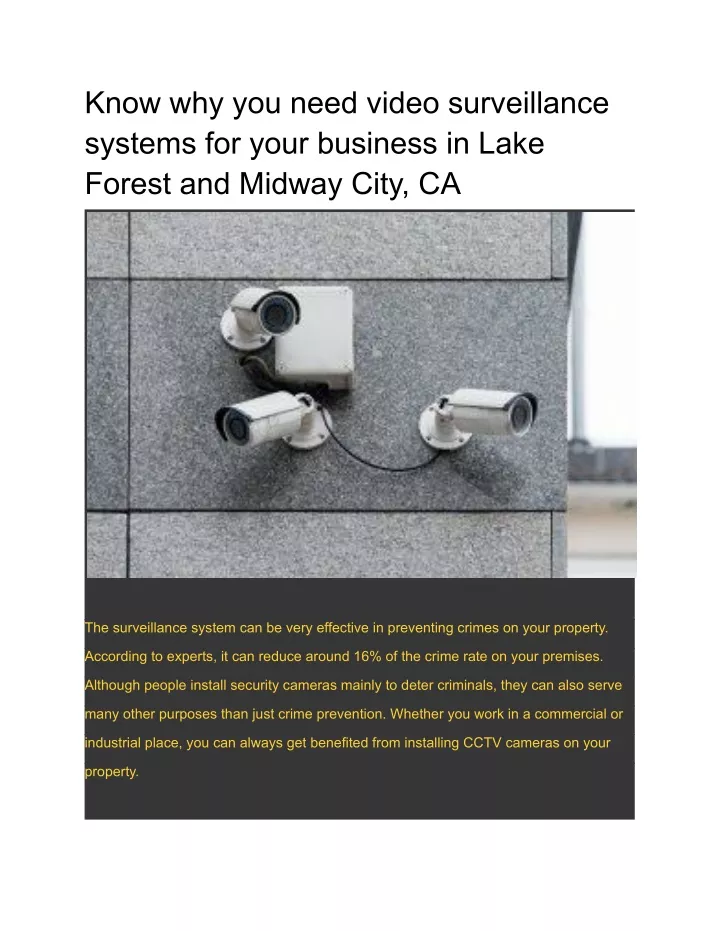 know why you need video surveillance systems