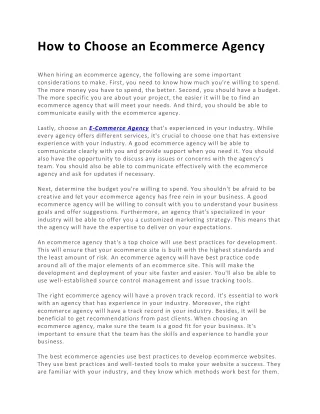 How to Choose an Ecommerce Agency