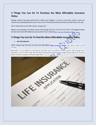 5 Things You Can Do To Purchase the Most Affordable Insurance Policy