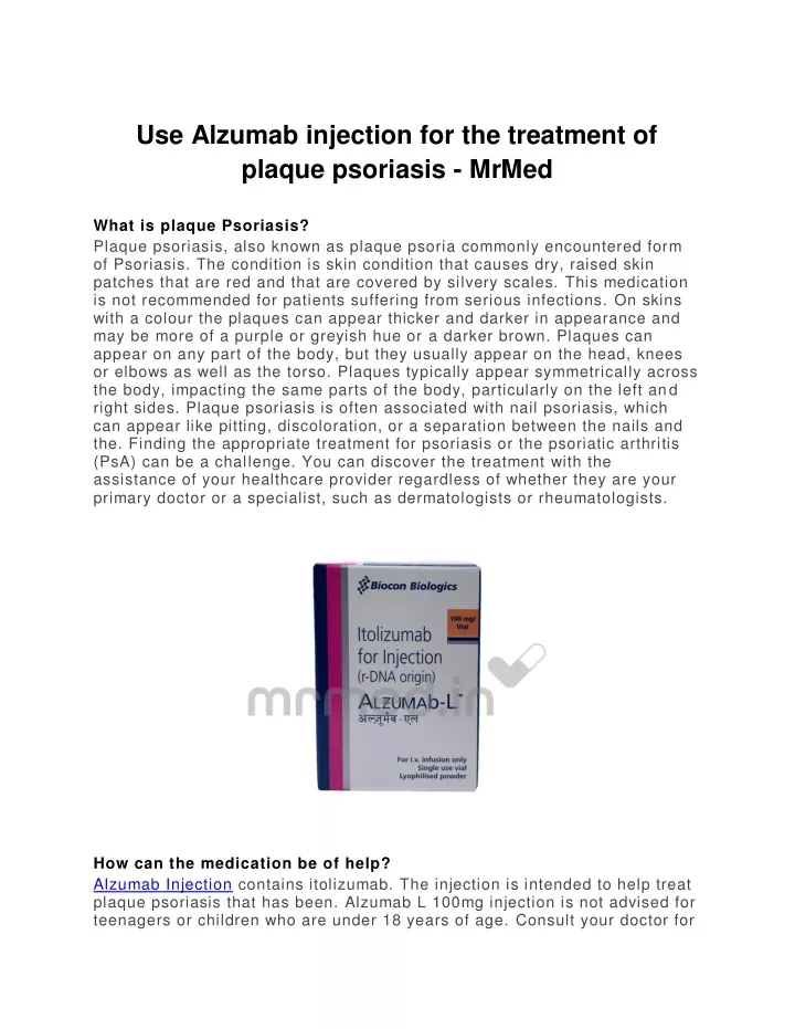 use alzumab injection for the treatment of plaque