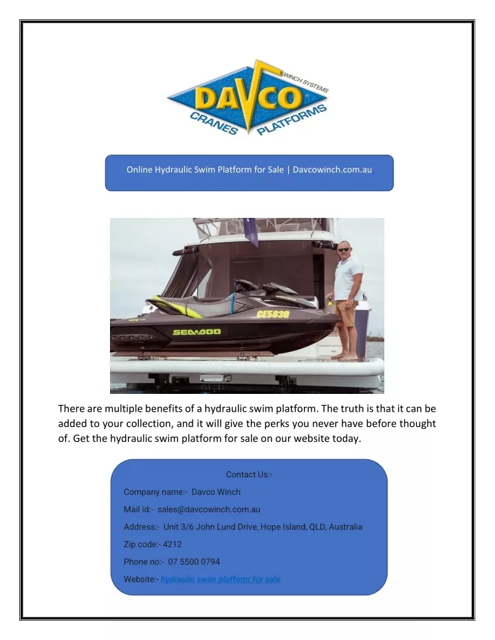 online hydraulic swim platform for sale