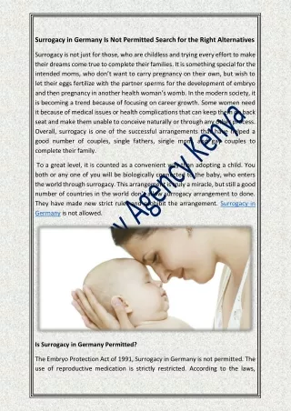 Surrogacy in Germany Is Not Permitted Search for the Right Alternatives