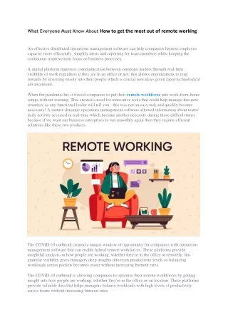 What Everyone Must Know About How to get the most out of remote working